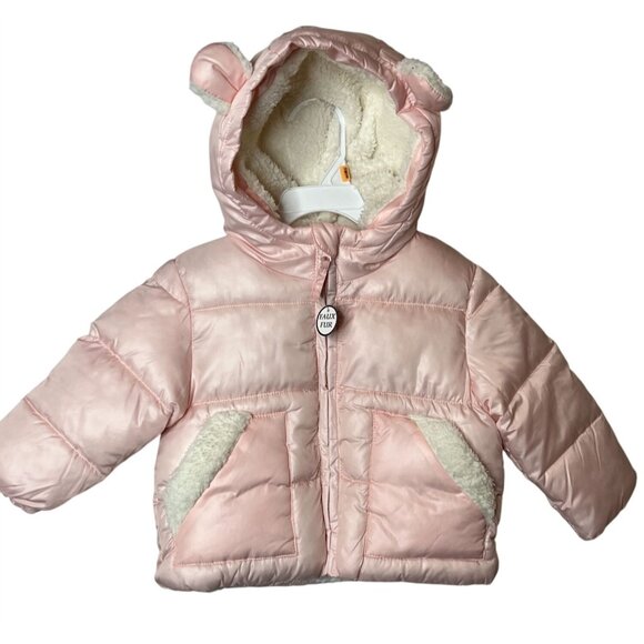 Rothschild Jacket Baby Girls Sz 12 Months Kids Puffer Coat Winter Fall Pink Hood